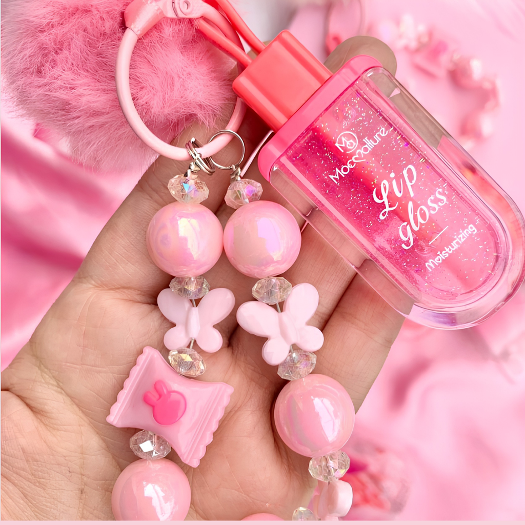 🎀 Brillo Labial Llavero Pompon