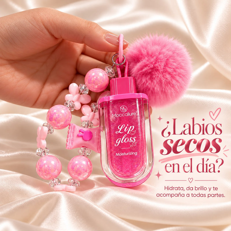 Brillo Labial Llavero con Pompón