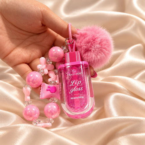 Brillo labial llavero con pompón Mocmallure