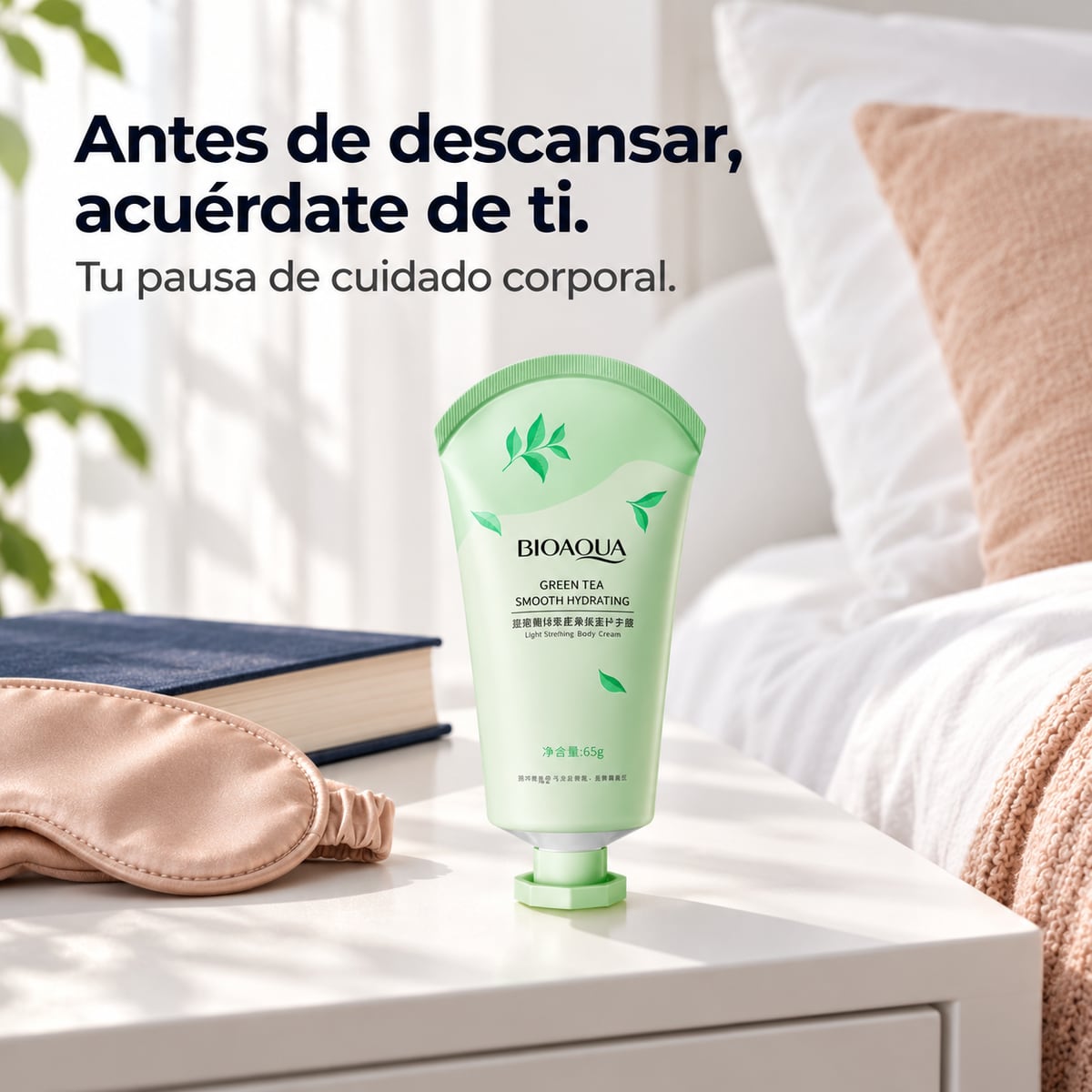 Crema corporal de té verde antes de descansar