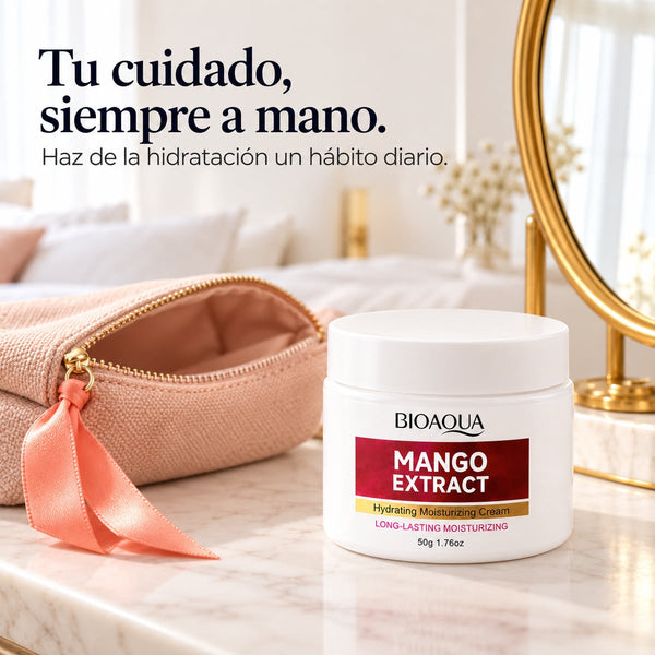 Crema facial de mango en el tocador