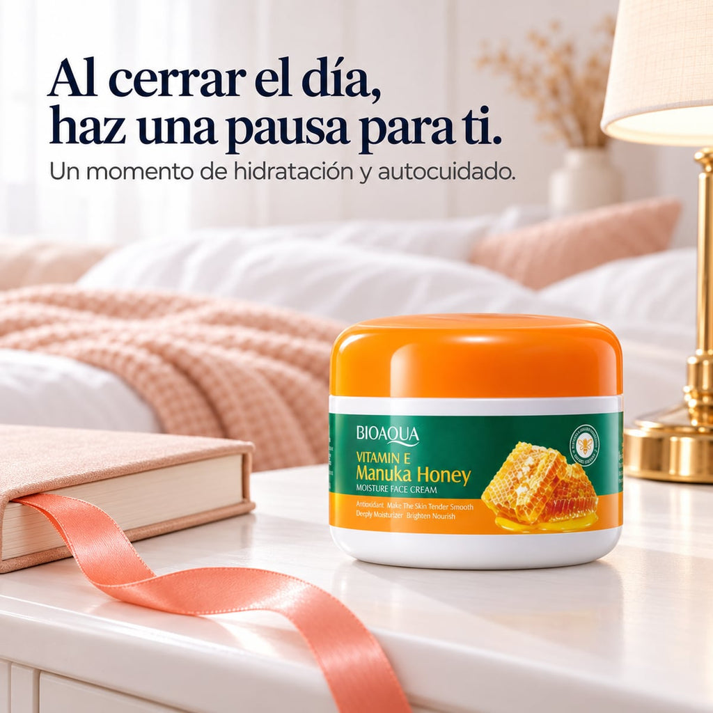 Crema facial de manuka en el tocador