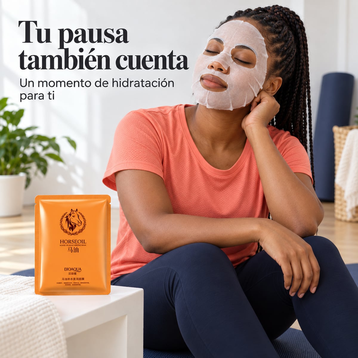 Momento de autocuidado con mascarilla facial