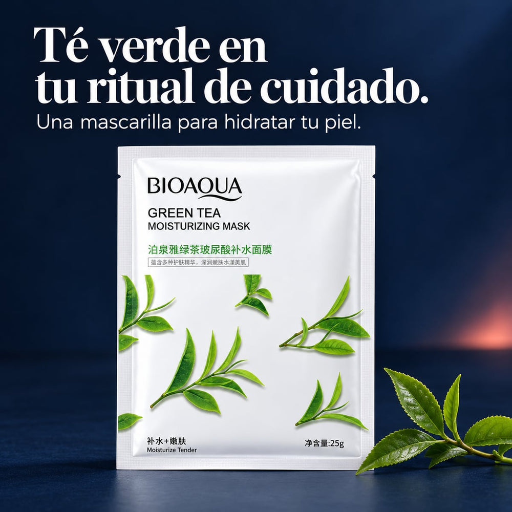 Mascarilla de té verde en el tocador